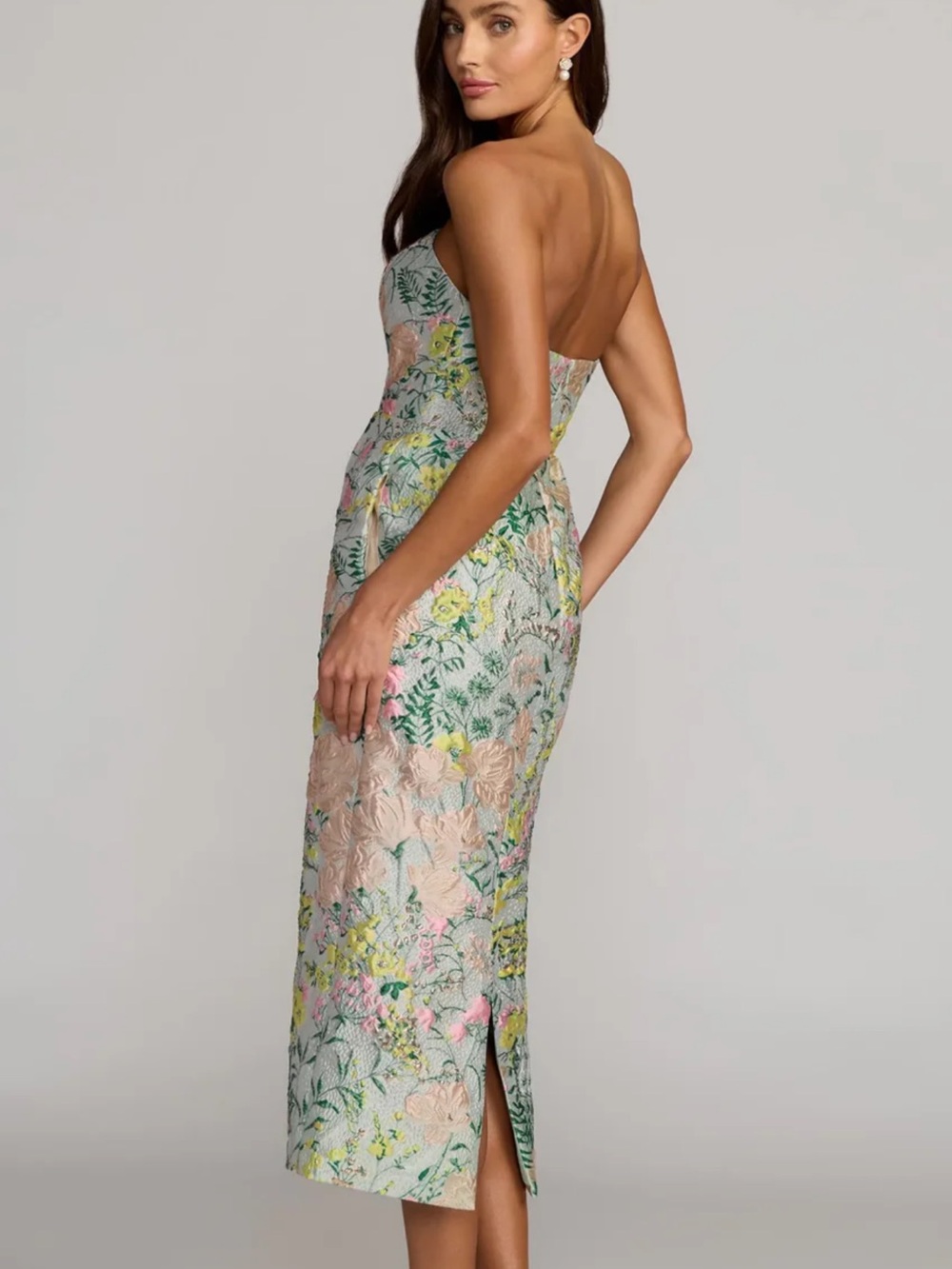 MacDuggal Multicolor Strapless Brocade Midi Dress With Pockets - Picture 3 of 7